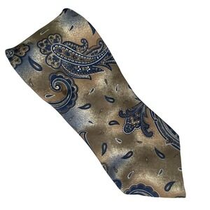 VTG Henry Grethel Paisley Tie Mens Silk Brown Blue Classic Grunge Long 60x4